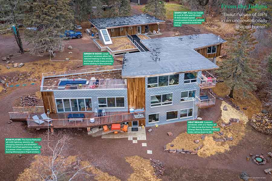 Photo of the Bunker Residence—Green Builder’s 2022 Green Home of the Year from above.