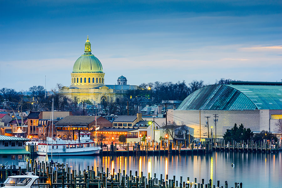 Annapolis, Maryland cityscape at dusk