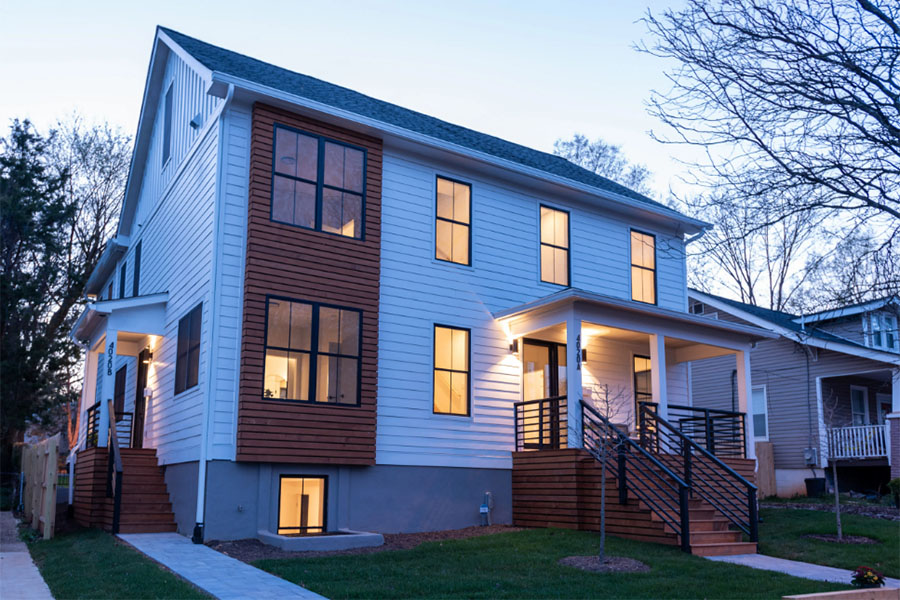 Photo of duplex home in the blue hour