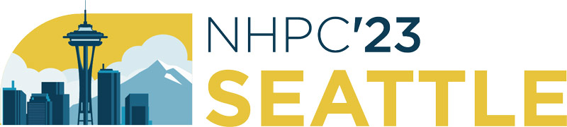 A graphic that includes the text "NHPC'23 Seattle" with a graphic depiction of the Seattle skyline