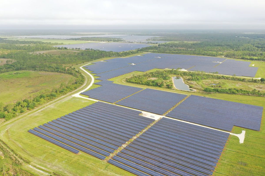 solar panels photographed from an aerial view.