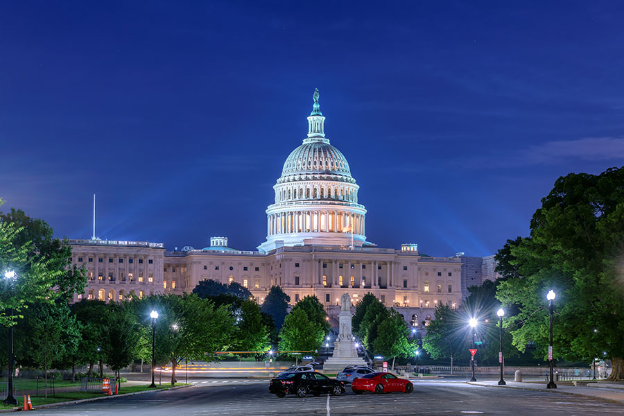 US Congress Building at nighttime