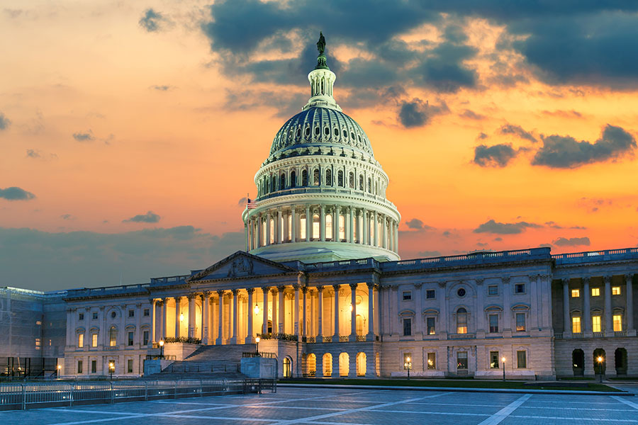 Photo of the United States congress at sunset