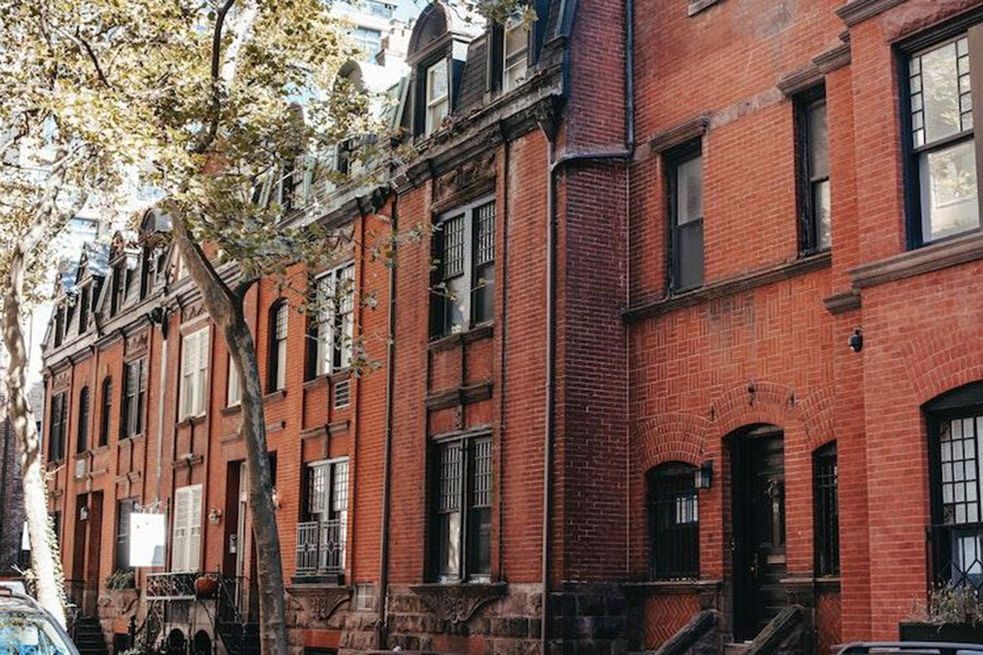 Photo of old, brick homes.