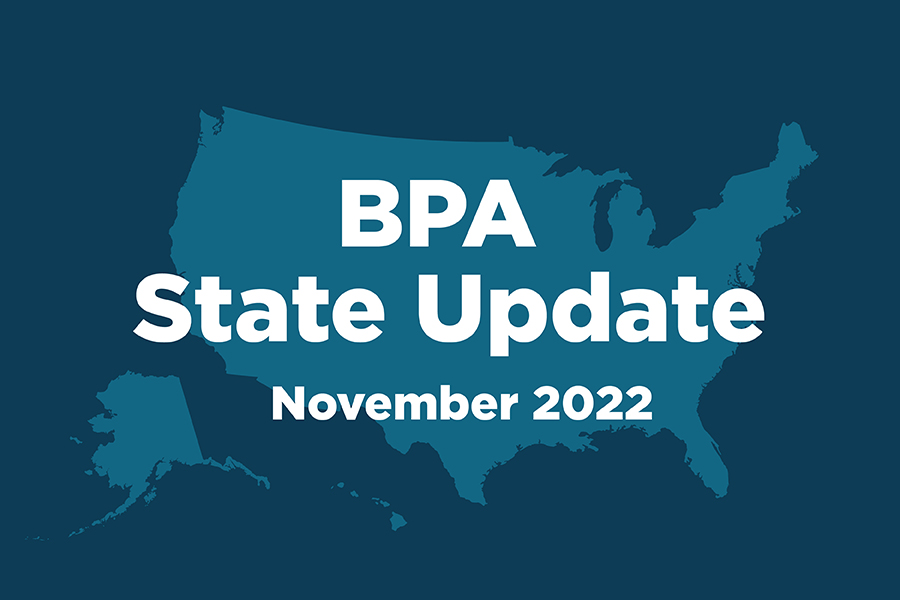 Graphic with text reading, "BPA State Update November 2022"