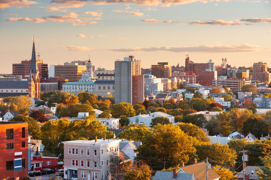 Photo of a city skyline in Maine.