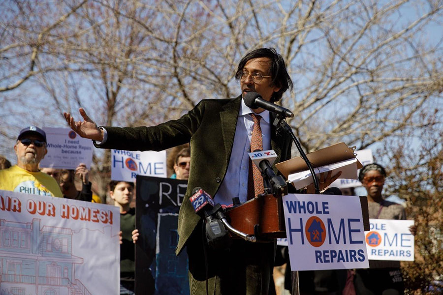 Photo of Pennsylvania senator speaking at a rally