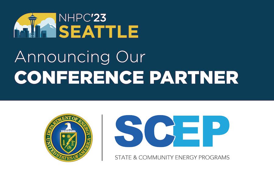 Graphic with BPA's 2023 national conference logo. The text reads, "Announcing Our Conference Partner." On the right side, the SCEP logo is displayed.