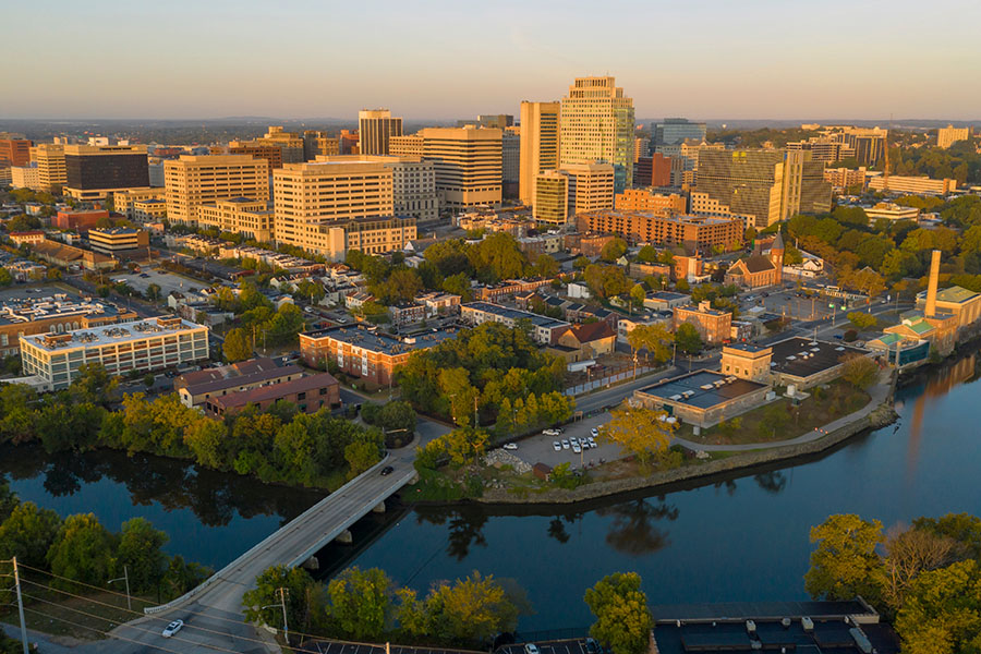 City view of Wilmington Delaware from the sky