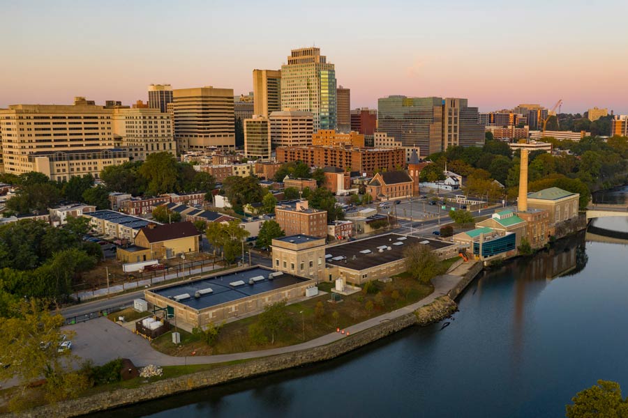 Sunrise Over Cristina River and Downtown City Skyline Wilmington Delaware