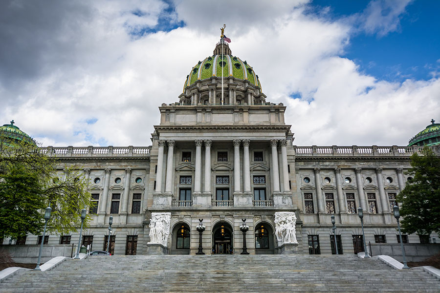 The Pennsylvania State Capitol Building, in downtown Harrisburg, Pennsylvania.