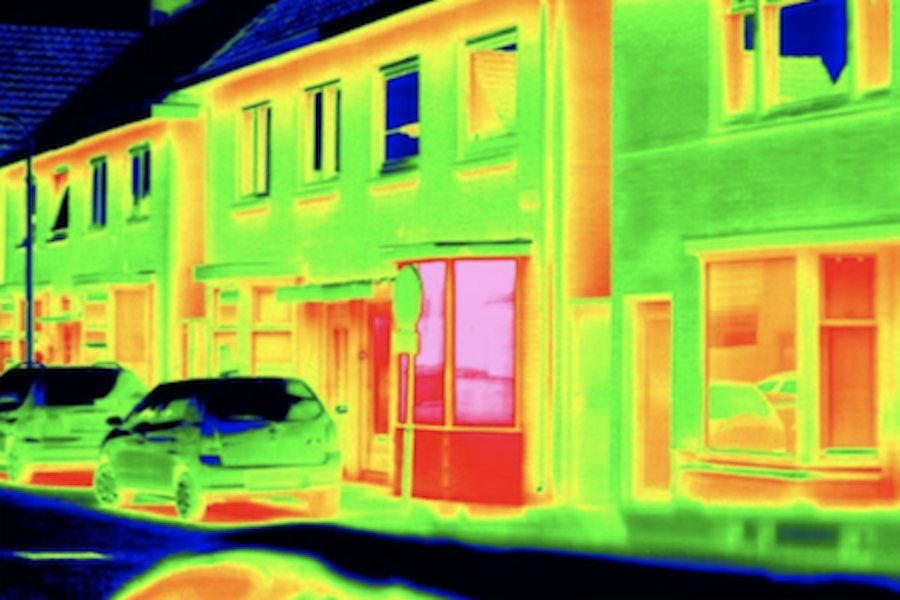 Thermal image of a building to detect air leaks