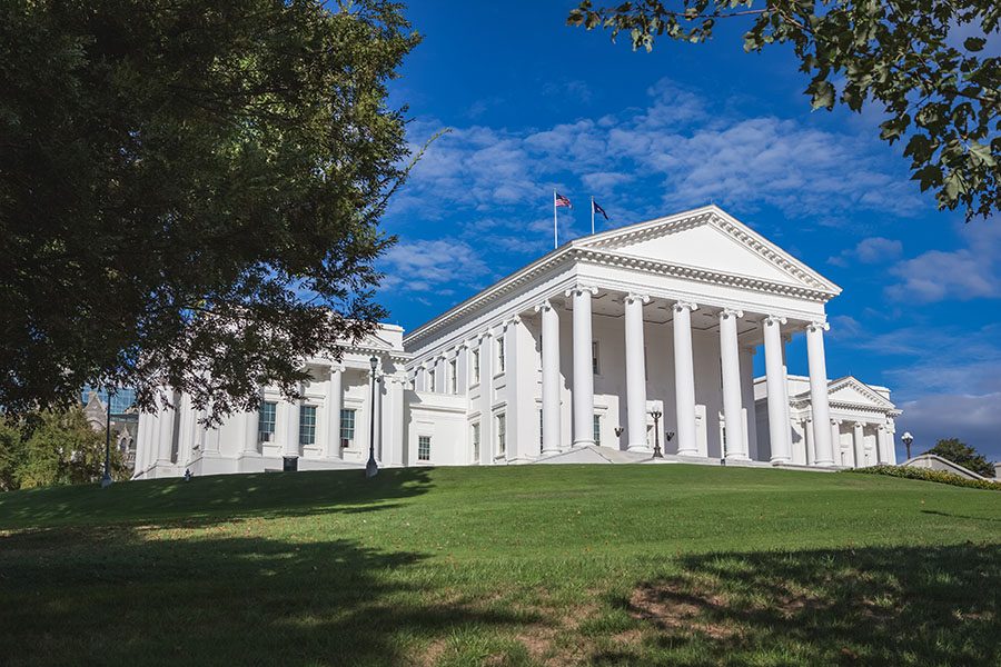 Exterior of the Virginia State Capitol building in Richmond, Virginia, designed by Thomas Jefferson