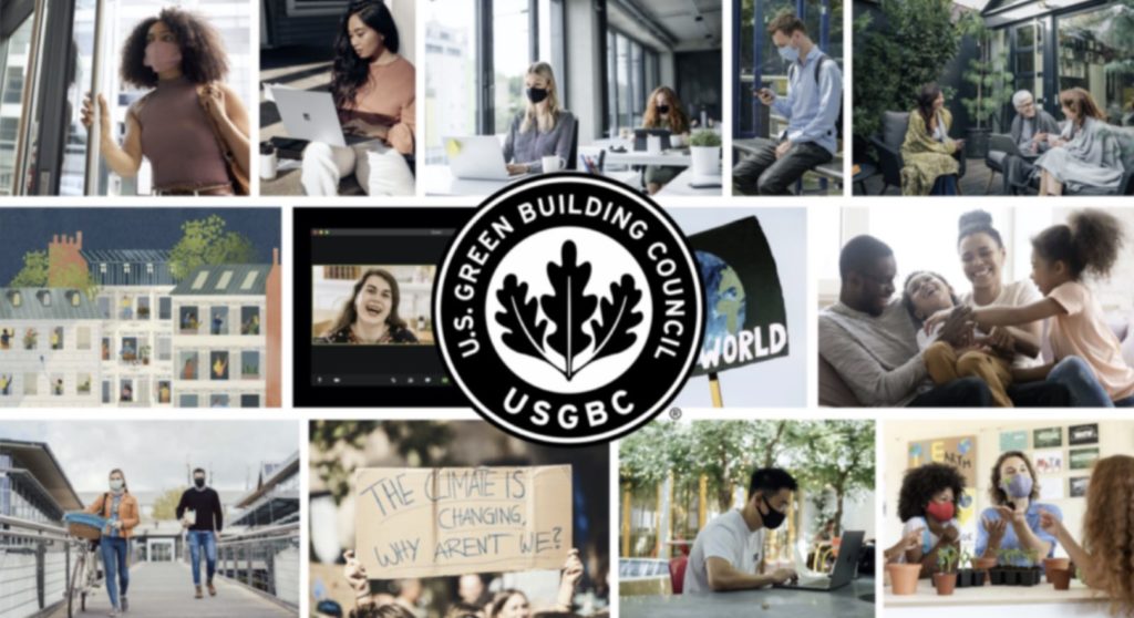 USGBC logo surrounded by pictures of happy people