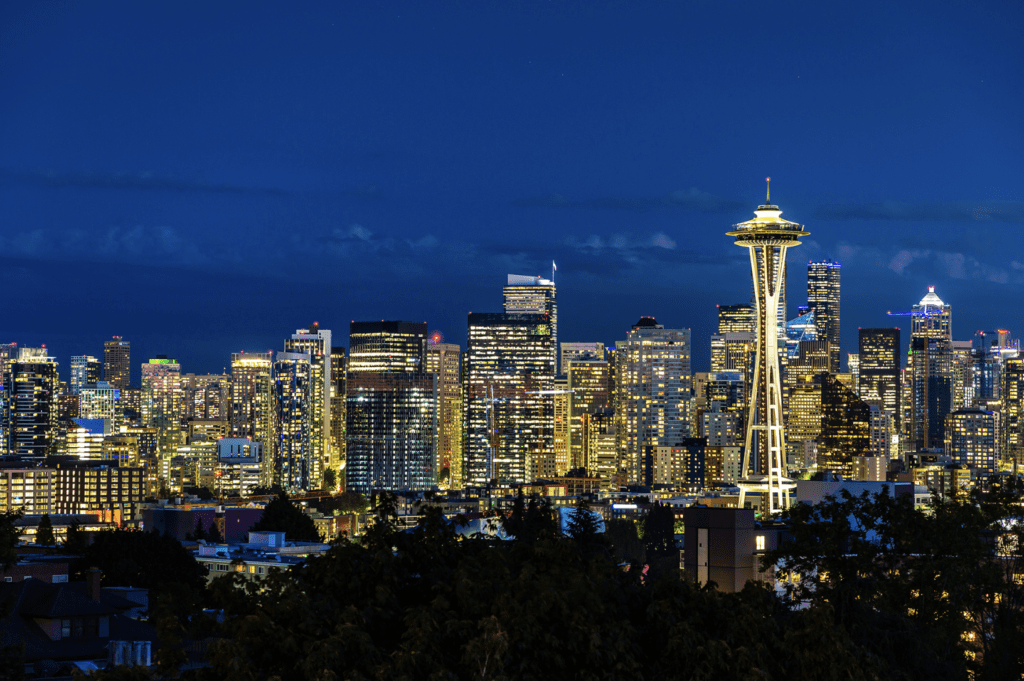 Seattle skyline at night