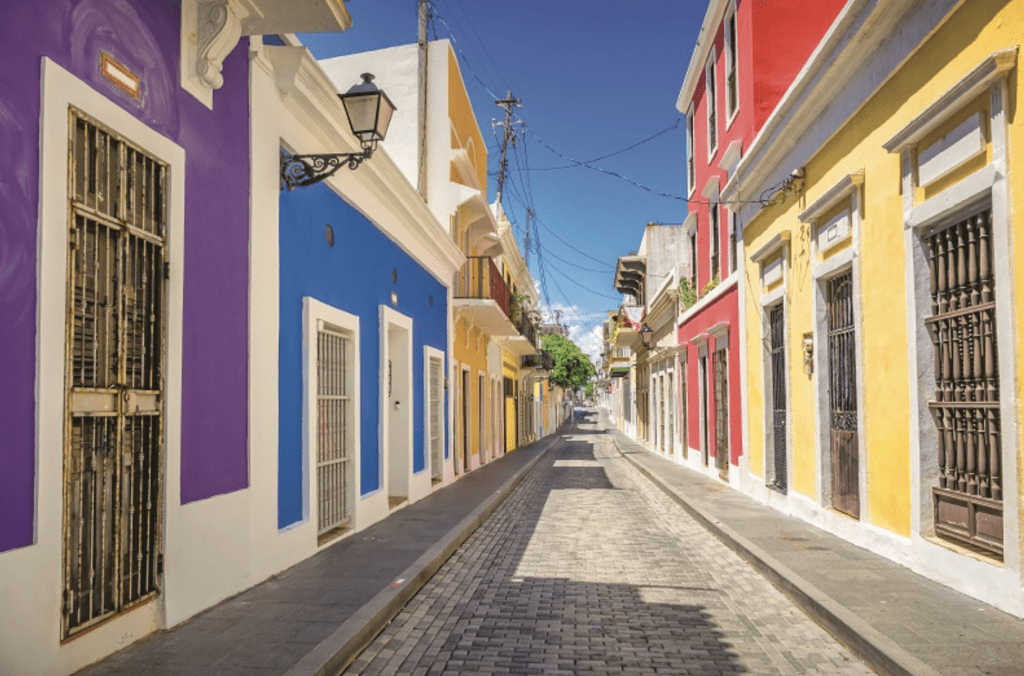 Alleys are cobbled and houses are colorful in this older section of San Juan, Puerto Rico. (Credit: benedek)