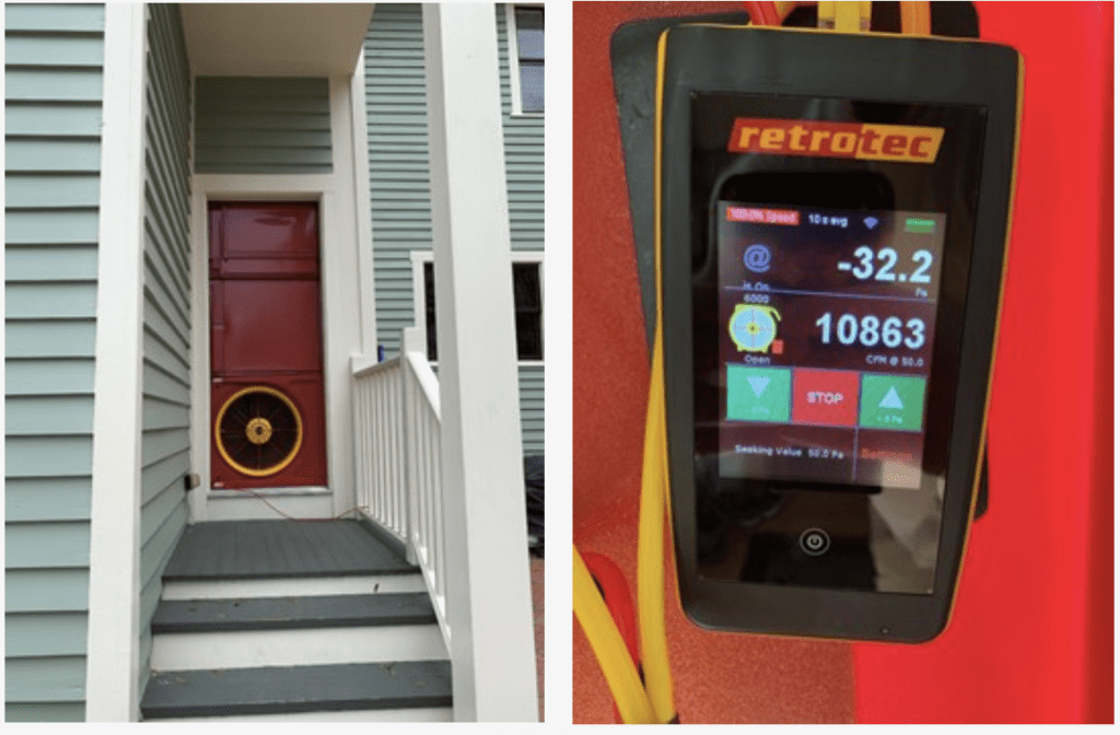 Blower door test results for historic home