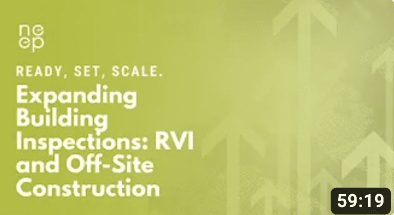 Title slide for YouTube video: Ready, Set, Scale: Expanding Building Inspections: RVI and Off-Site Construction