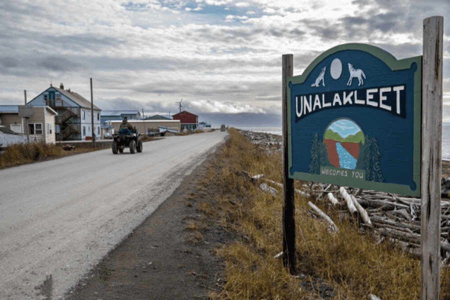 Welcome to Unalakleet sign as you enter town