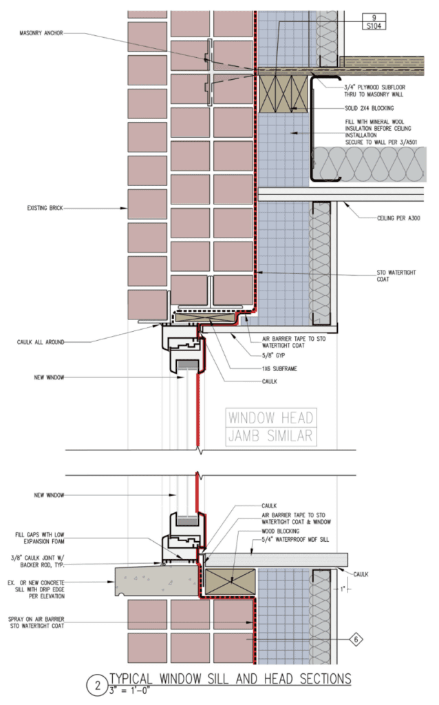 Typical window sill and head sections