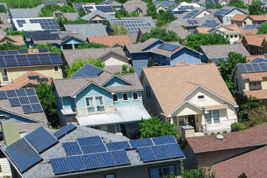 aerial view of solar on rooftops