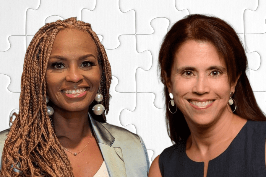 Dr. Cynthia Finley and Dr. Janell Hills-Thomas with puzzle background