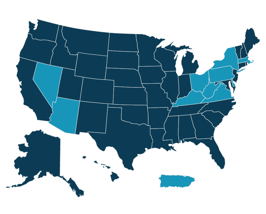 U.S. map outline with the states in blue