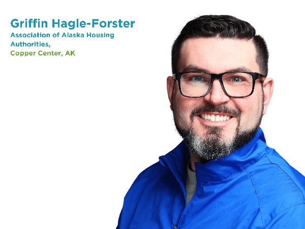 Headshot of Griffin Hagle-Forster and text that reads, "Association of Alaska Housing Authorities, Copper Center, AK"