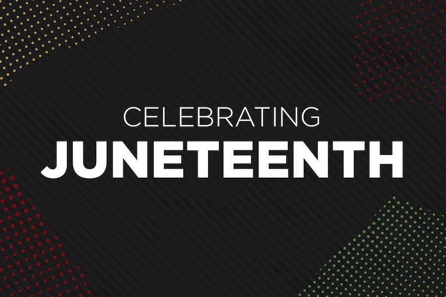 Black background with text that reads, "celebrating Juneteenth"