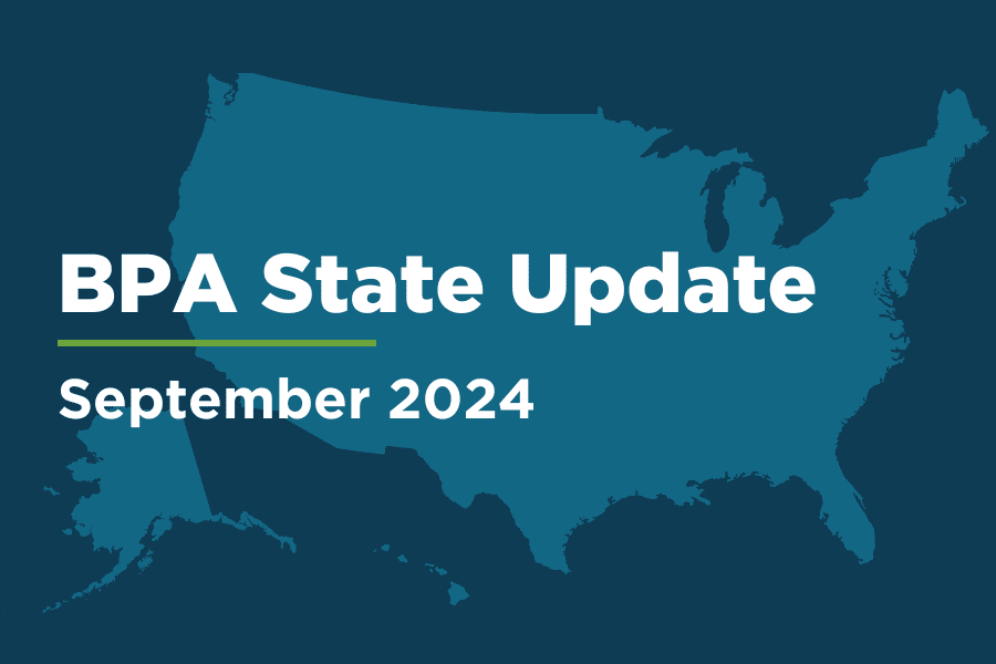 An image of a U.S. map with the text, "BPA State Update September 2024"