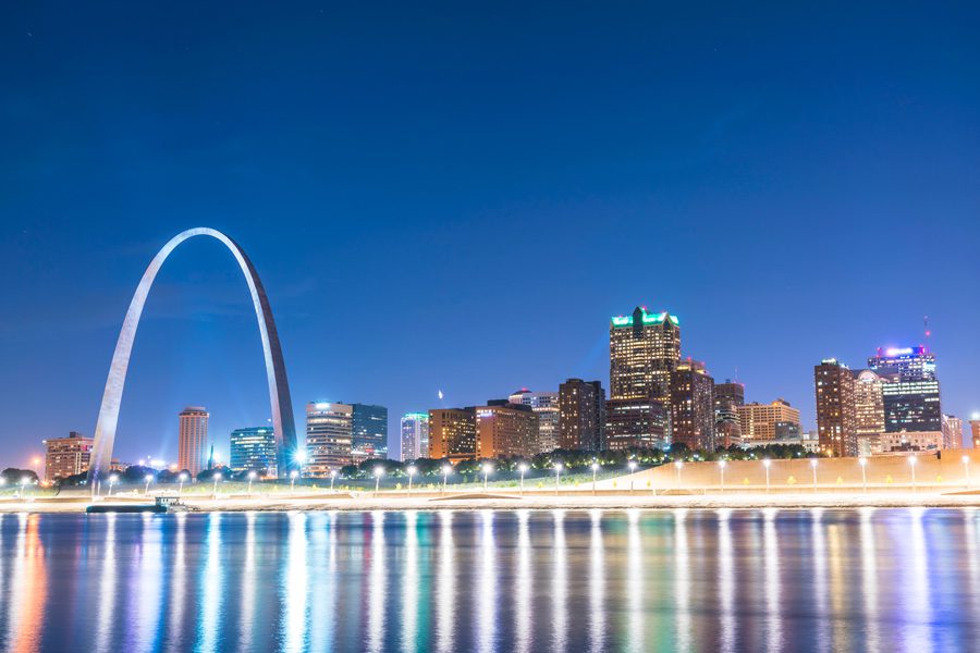 View of the city of St. Louis, MO and the Mississippi River