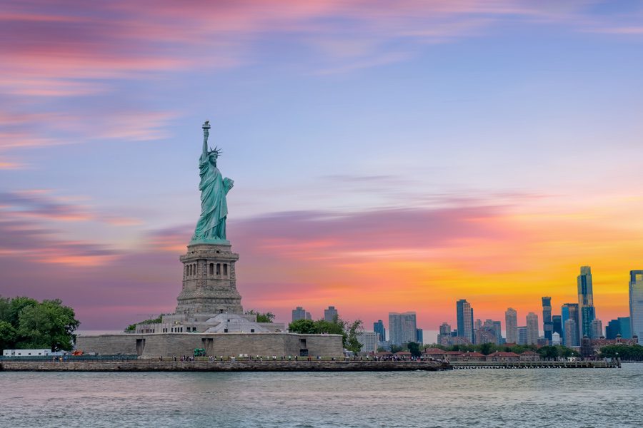 Statue of Liberty and city view of New York