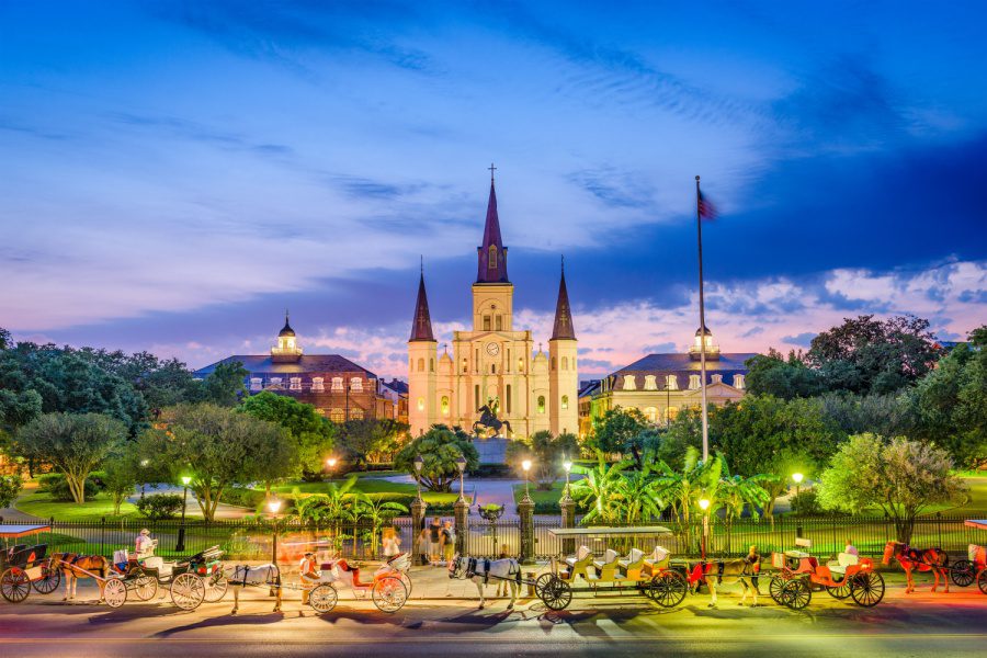 New Orleans, Louisiana, USA at St. Louis Cathedral and Jackson Square