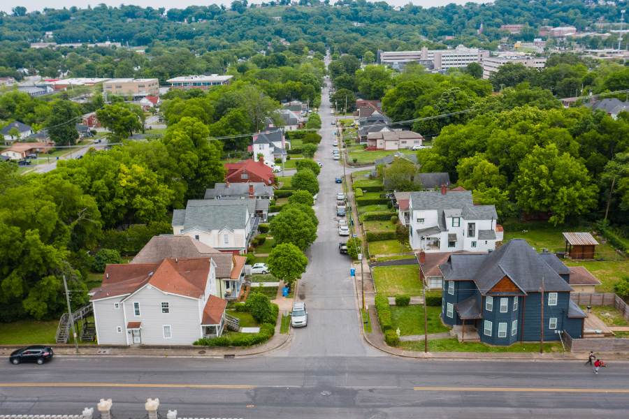 Aerial view of neighborhood