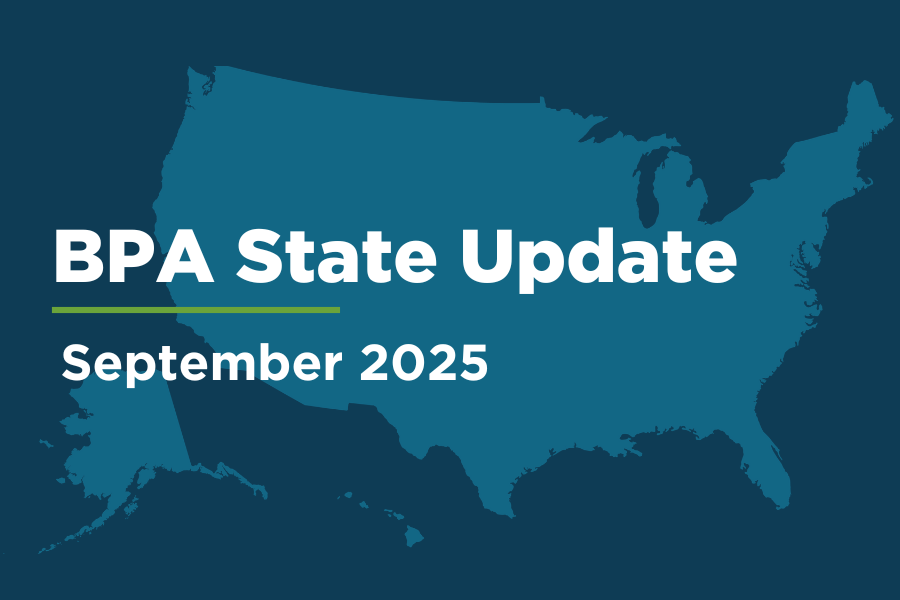 An image of the U.S. map with the text, "BPA State Update September 2025"