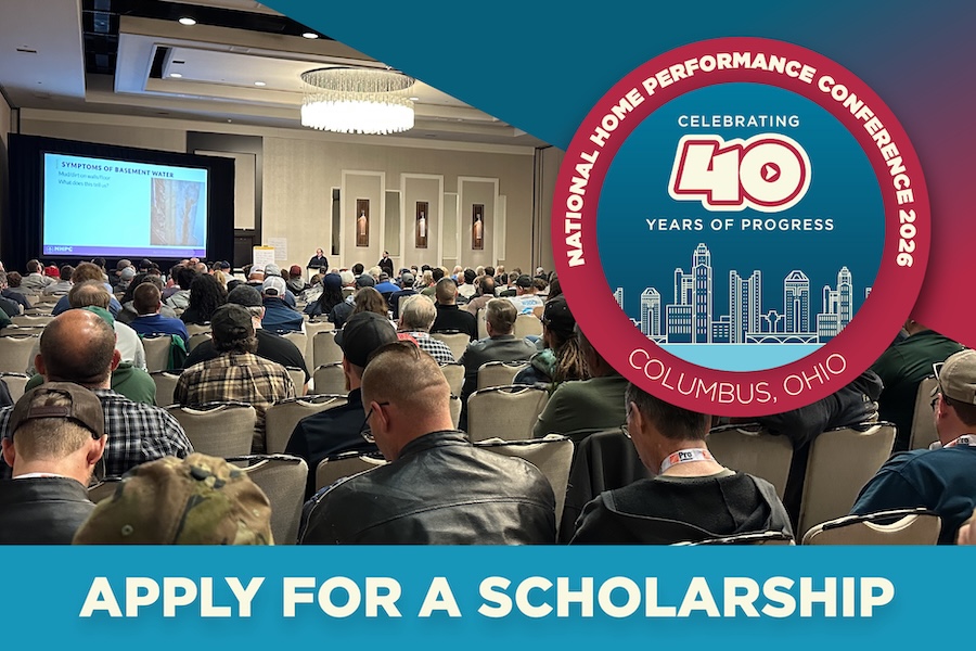 Attendees in a session room at BPA's national conference. The NHPC'26 logo and text that reads "apply for a scholarship" is overlaid.