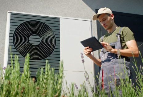 Man standing in front of an HVAC unit