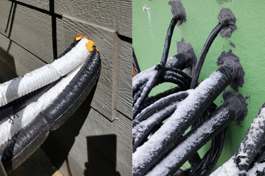 Left- wires going into one hole. Right - one wire per hole.